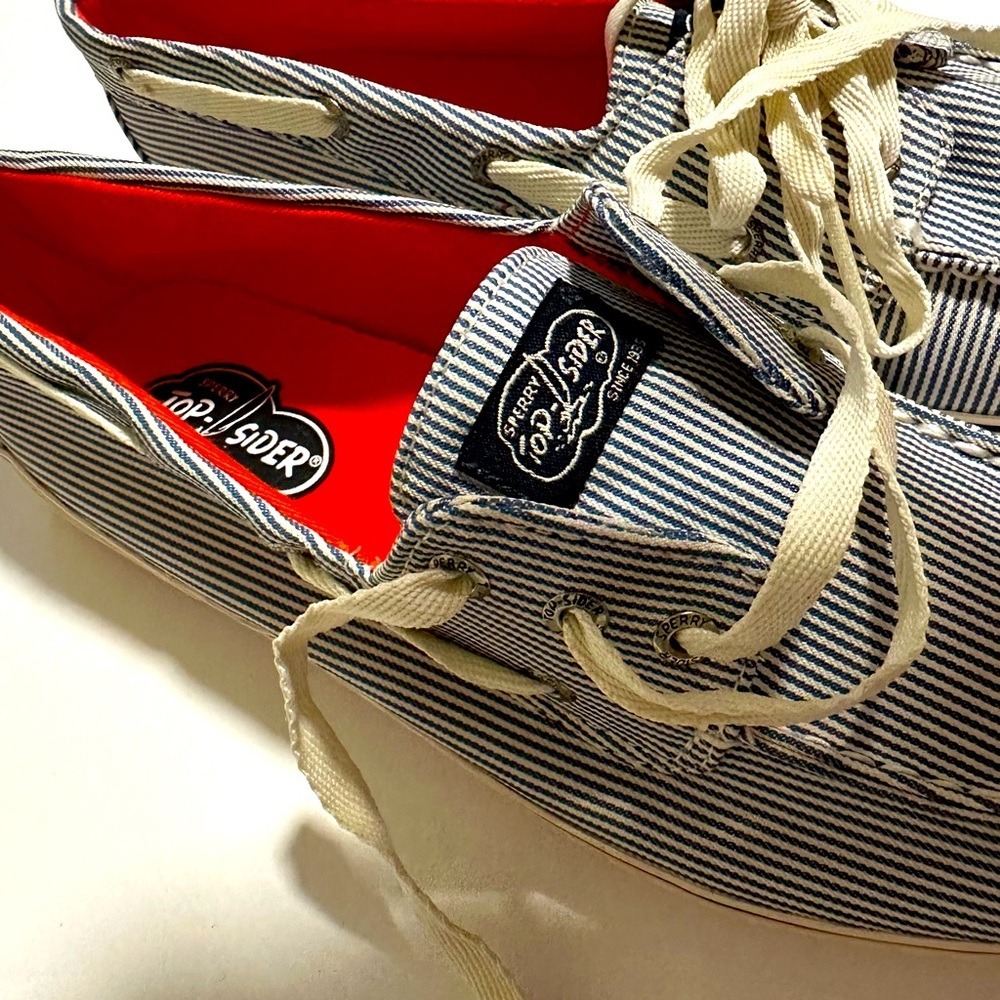 Sperry Top-Sider Blue and White Striped Boat Shoes New Women's Size‎ 8.5M Summer - Picture 13 of 15